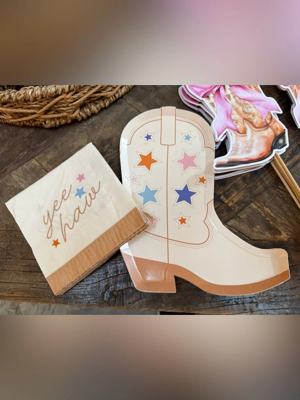 Cowgirl Party Decor Set - Pink & Pastel Cowboy Boot Theme Nashville Boots Bubbly